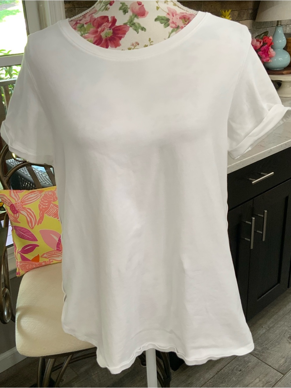 Soft Surroundings Pima Cotton Short Sleeve Tee Shirt White Summer Classic